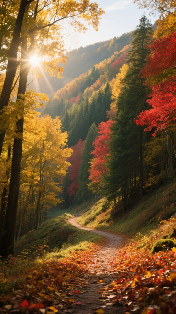 阳光秋林小径之美