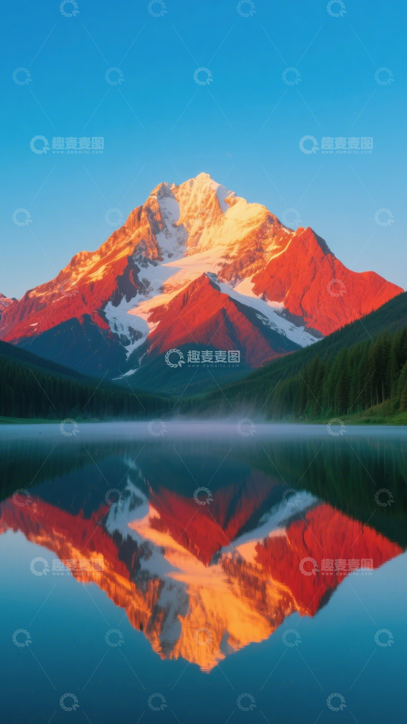 高清大图下载【趣麦麦图】雪山湖泊倒影盛景