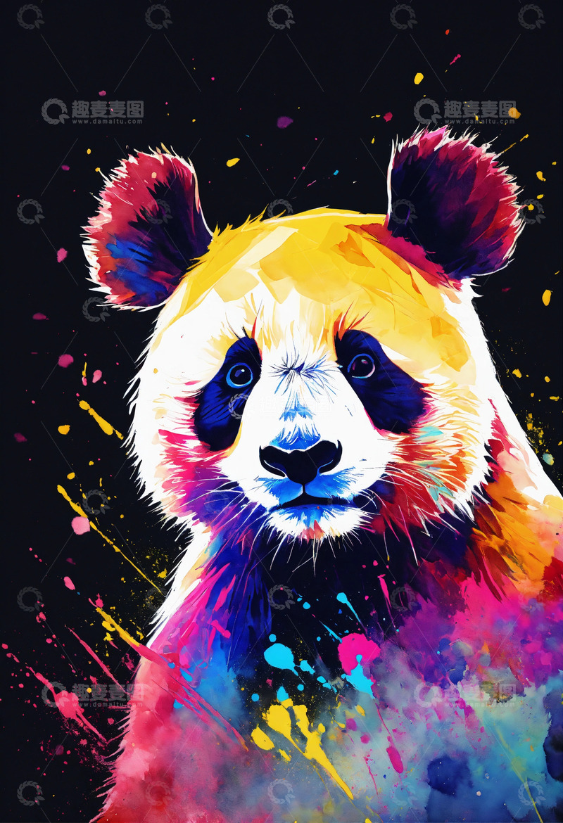 高清大图下载【趣麦麦图】可爱3D熊猫跑抽象艺术AI插画高清海报4