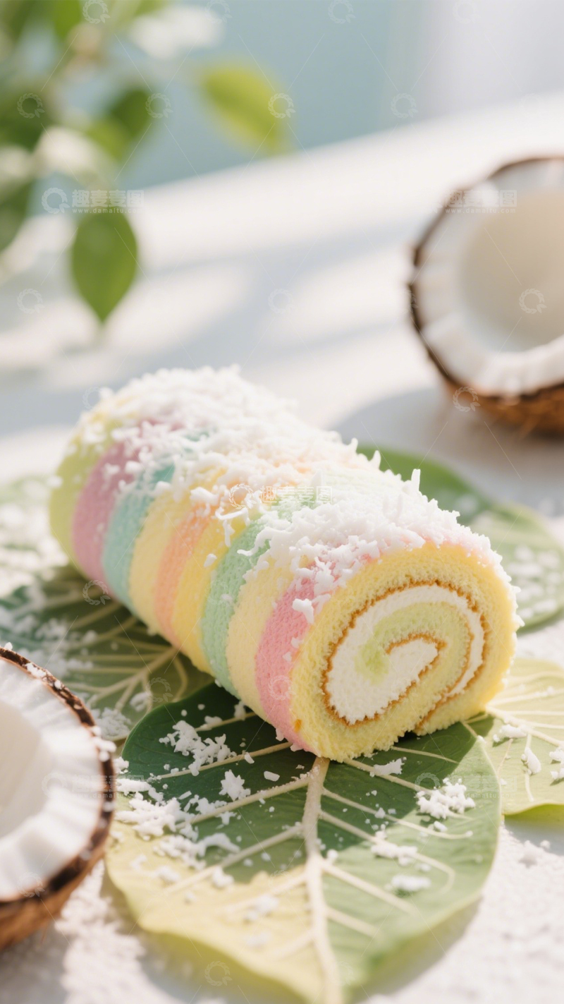 高清大图下载【趣麦麦图】彩虹椰蓉蛋糕卷1
