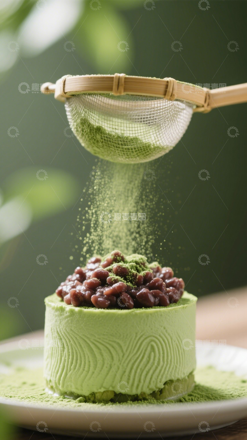 高清大图下载【趣麦麦图】抹茶红豆蛋糕1