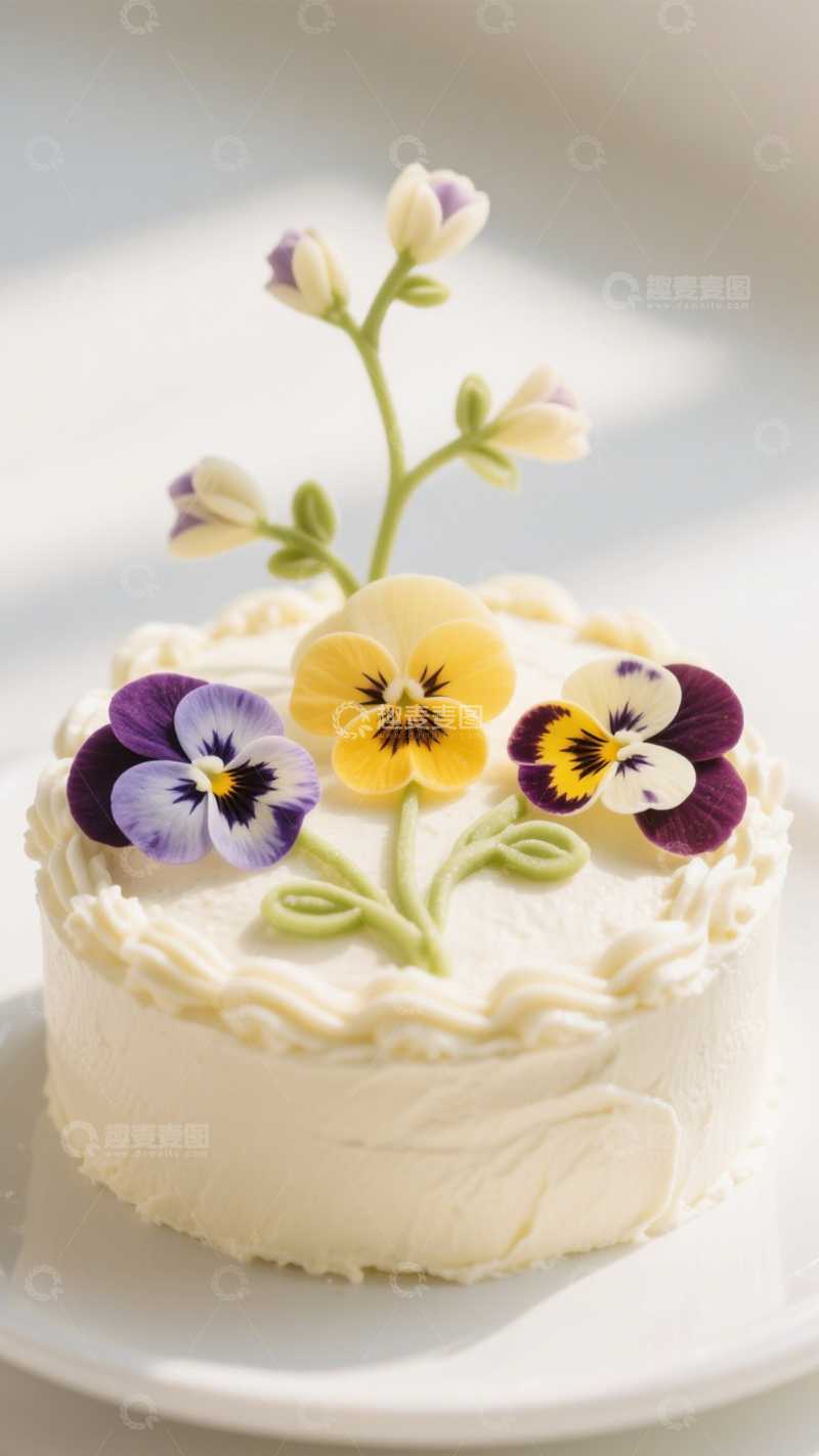 高清大图下载【趣麦麦图】-三色堇奶油蛋糕1