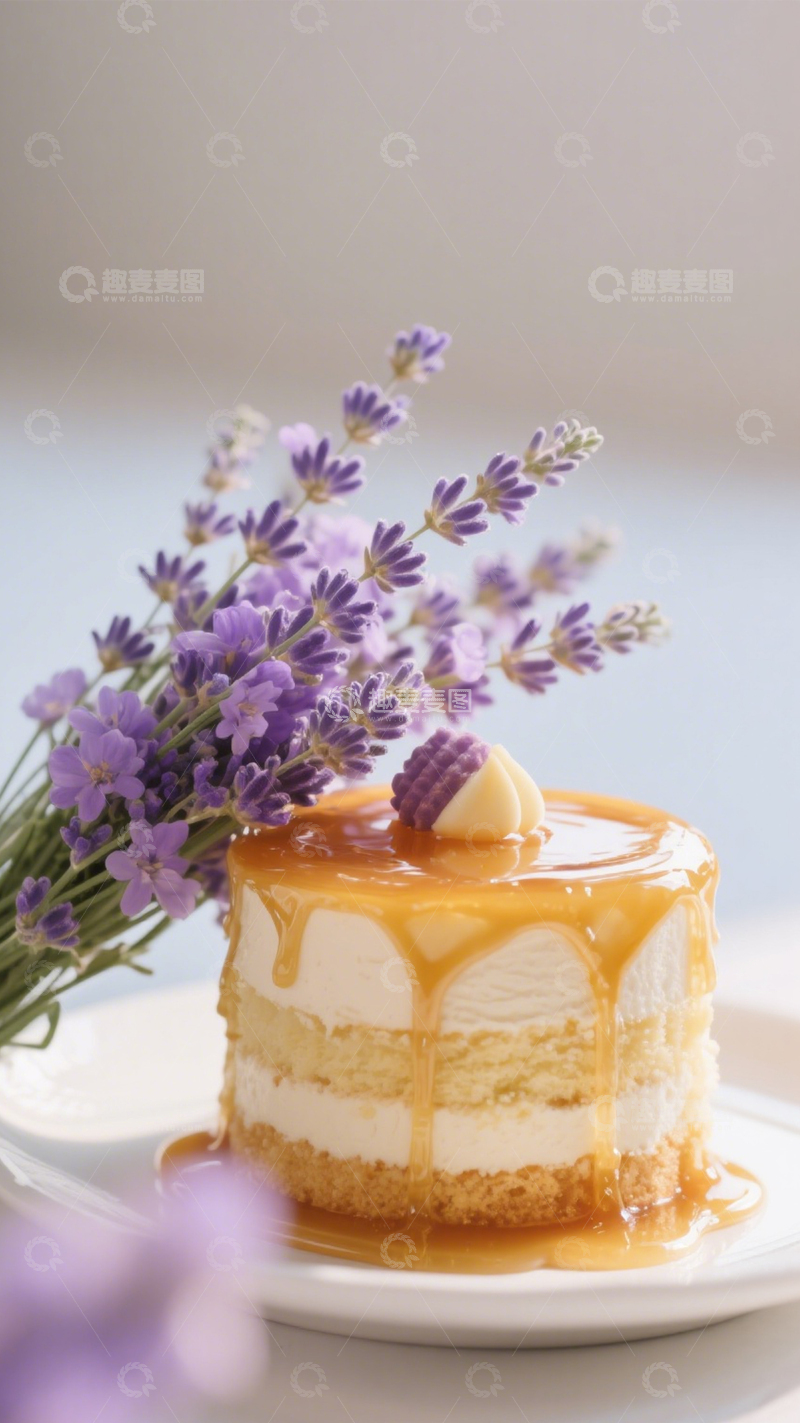 高清大图下载【趣麦麦图】薰衣草焦糖蛋糕1