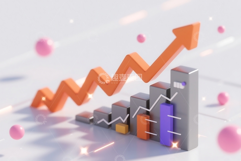 高清大图下载【趣麦麦图】上升曲线与数据分析概念3D渲染 