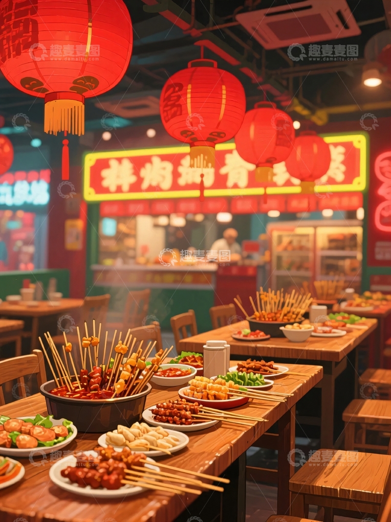 高清大图下载【趣麦麦图】夏日大排档聚餐