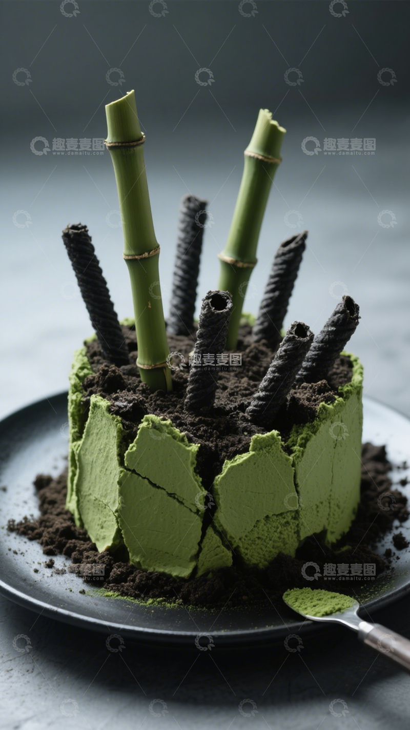 高清大图下载【趣麦麦图】竹韵抹茶创意蛋糕1