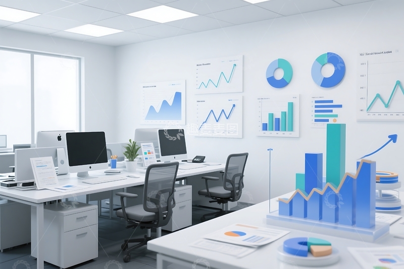 高清大图下载【趣麦麦图】三维办公室职场商务数据市场分析 