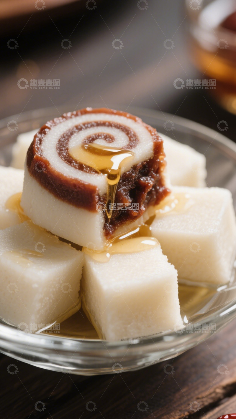 高清大图下载【趣麦麦图】豆沙馅糯米传统糕点1