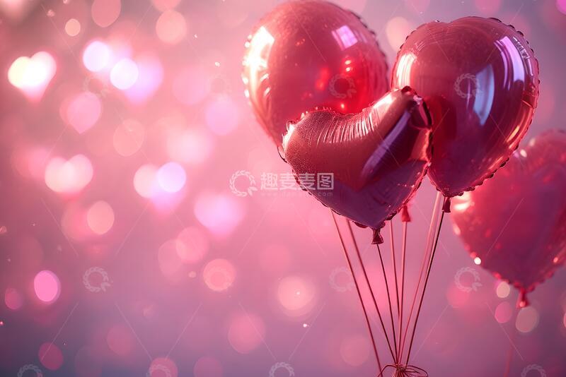高清大图下载【趣麦麦图】粉色背景下的心形气球派对