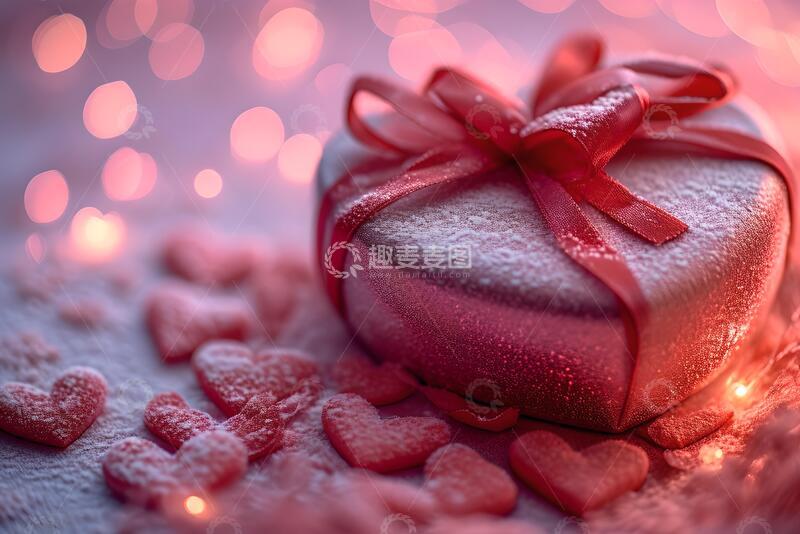 高清大图下载【趣麦麦图】粉色背景上的心形礼物特写镜头