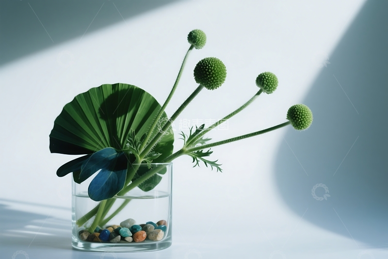 高清大图下载【趣麦麦图】风格化的绿色花卉元素集合 