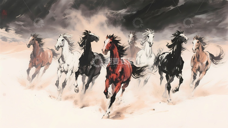 高清大图下载【趣麦麦图】八骏马马到成功