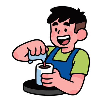 做咖啡的男孩咖啡师人物插画