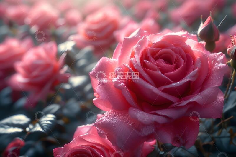 高清大图下载【趣麦麦图】粉红色玫瑰花的全画幅拍摄