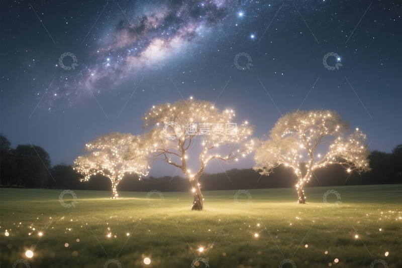 高清大图下载【趣麦麦图】发光的星光草坪和银河 