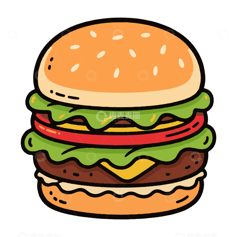源文件下载【趣麦麦图】巨无霸汉堡简笔画