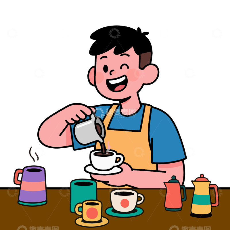 源文件下载【趣麦麦图】做咖啡的男孩咖啡师