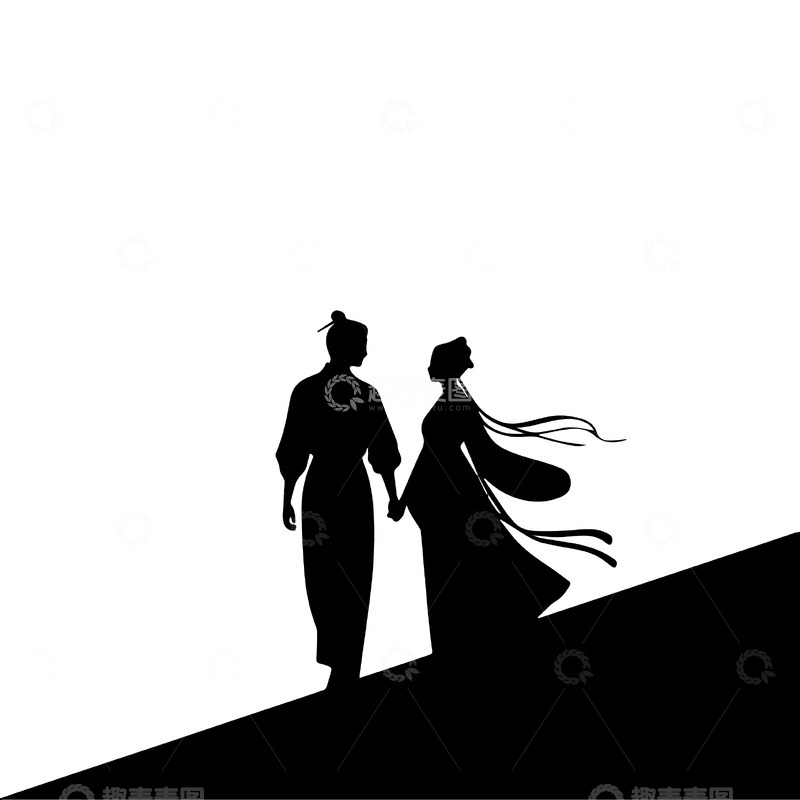 源文件下载【趣麦麦图】七夕古装情侣漫步