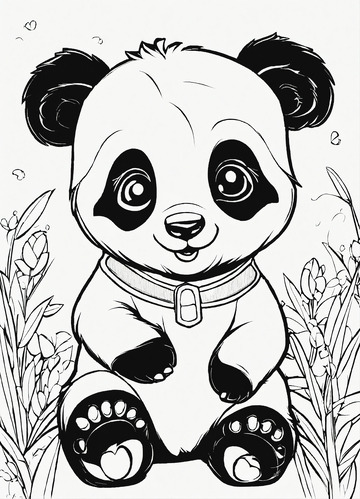 黑白可爱坐着的熊猫AI插画高清海报背景3