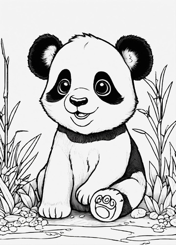 黑白可爱坐着的熊猫AI插画高清海报背景2