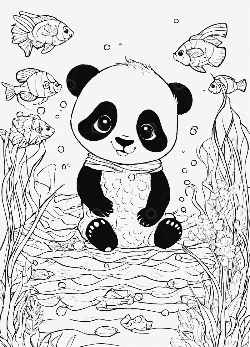 高清大图下载【趣麦麦图】黑白女熊猫宝宝素描AI插画高清海报背景2