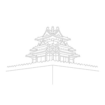 线描中式古建筑塔楼