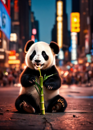 可爱3D广场上的熊猫AI插画高清海报背景1