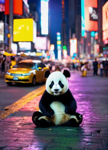 可爱3D广场上的熊猫AI插画高清海报背景3