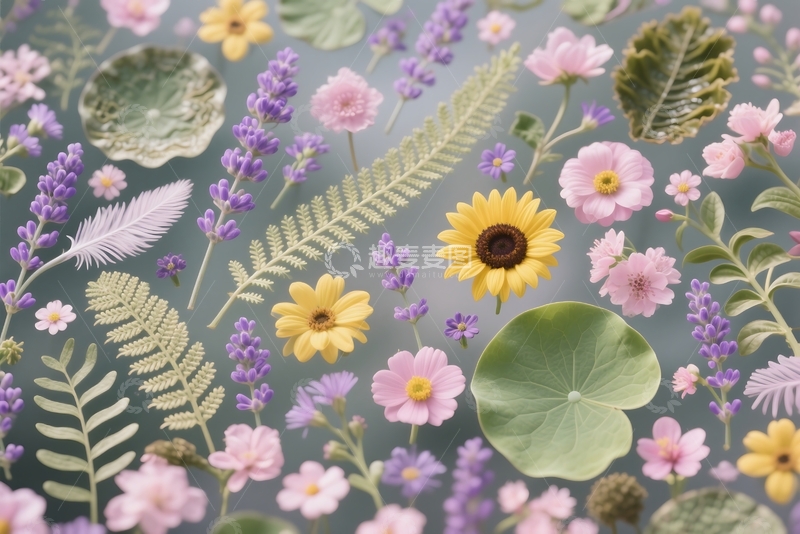 高清大图下载【趣麦麦图】不同的小花和叶子的无缝图案 1