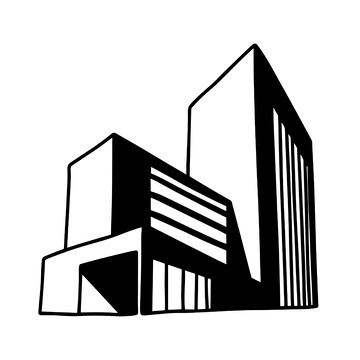 手绘黑白高楼建筑