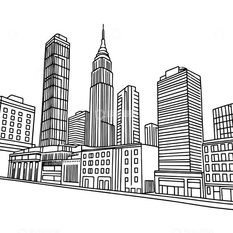 源文件下载【趣麦麦图】-线条勾勒的城市建筑线稿
