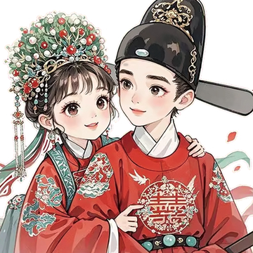  520卡通中式婚礼新郎新娘