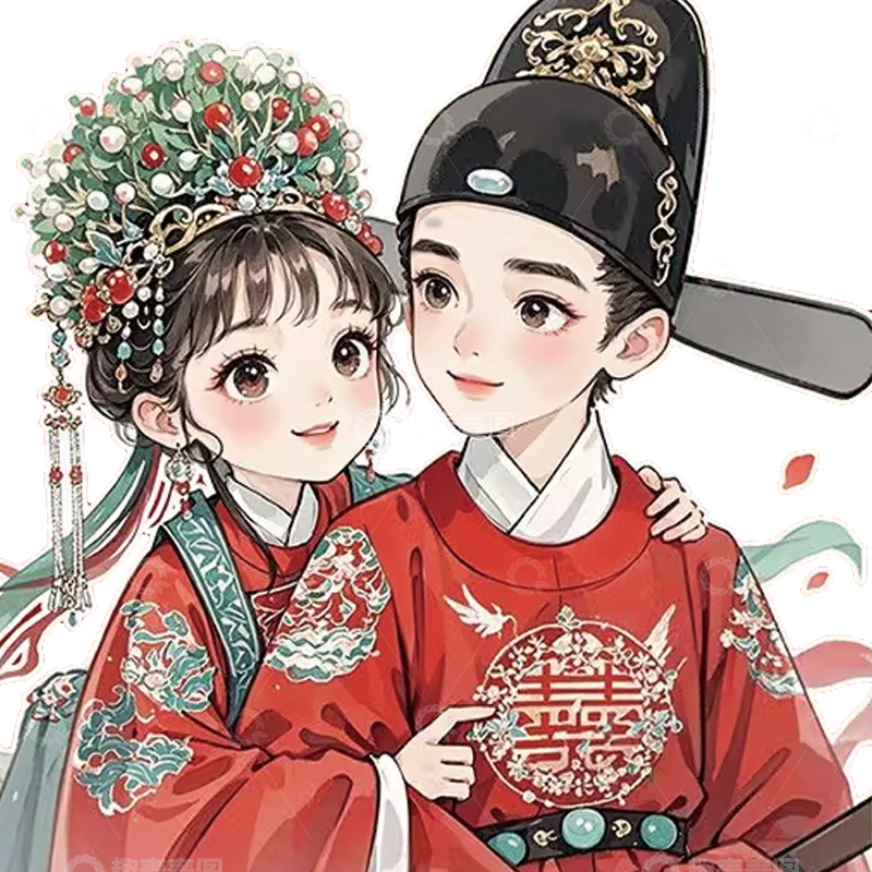 源文件下载【趣麦麦图】 520卡通中式婚礼新郎新娘