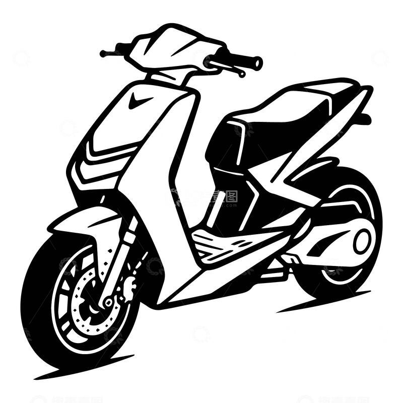 源文件下载【趣麦麦图】黑白色一辆电动摩托车