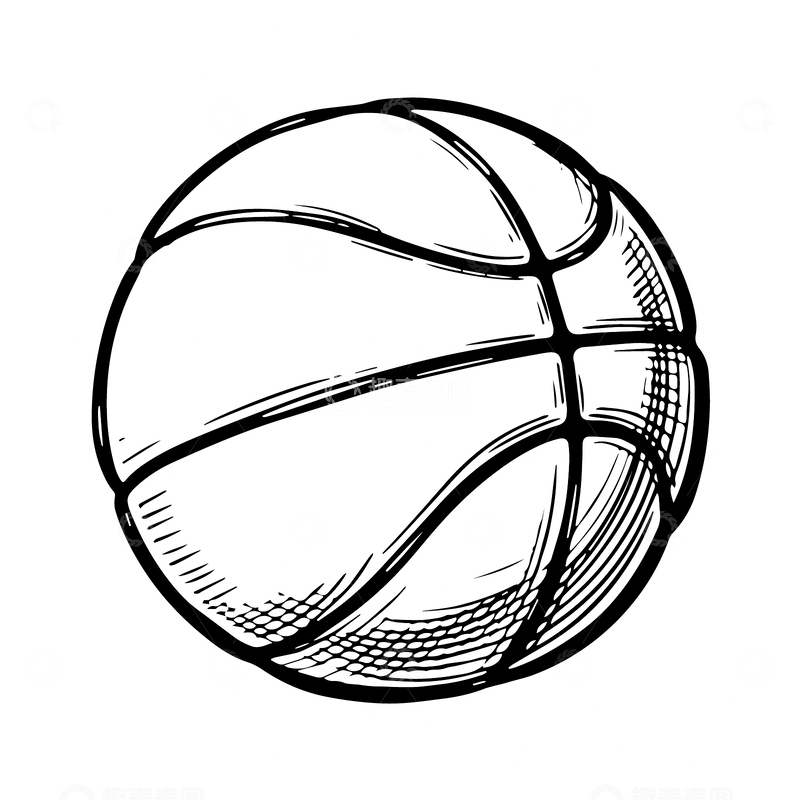 源文件下载【趣麦麦图】-黑白线稿篮球