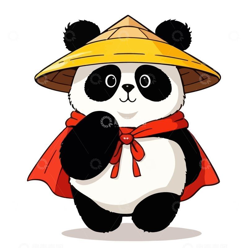 源文件下载【趣麦麦图】斗笠熊猫拟人侠客熊猫