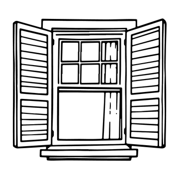 黑白线稿一扇打开的窗户