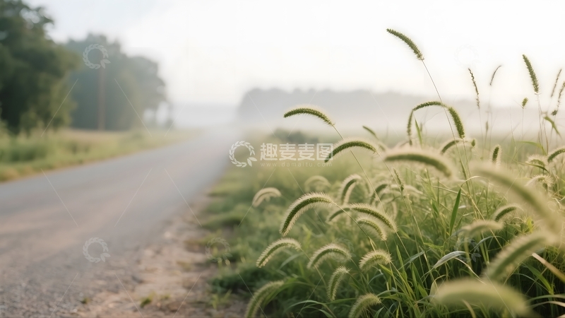 高清大图下载【趣麦麦图】晨雾郊路的草野诗意