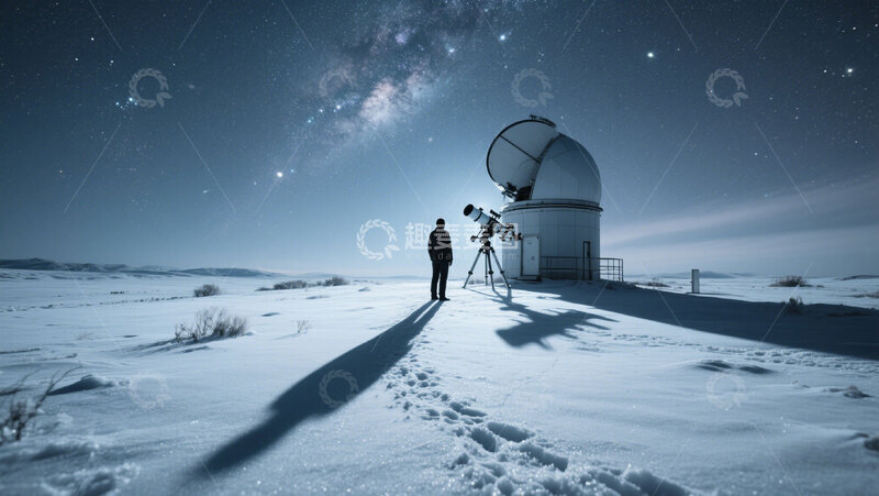 高清大图下载【趣麦麦图】白色冬天茫茫雪地一个身影天文台雪晶2
