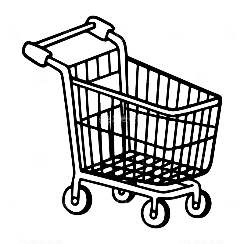 源文件下载【趣麦麦图】黑白线稿超市的购物车