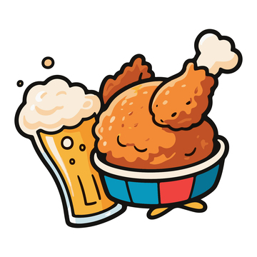 炸鸡啤酒套餐卡通简笔插画