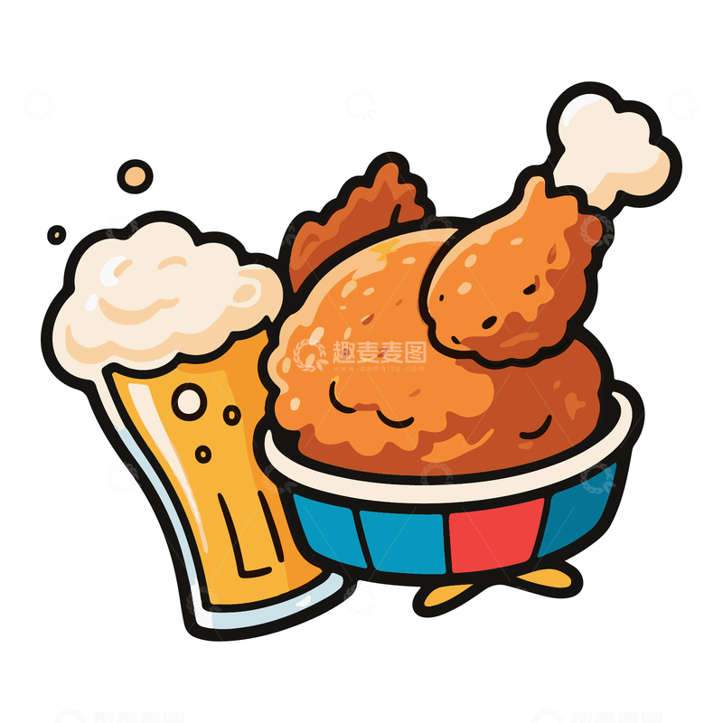 源文件下载【趣麦麦图】炸鸡啤酒套餐卡通简笔插画