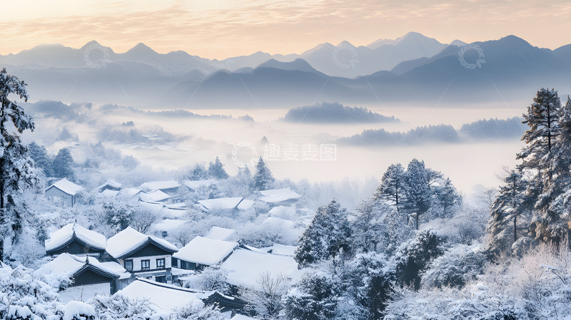 高清大图下载【趣麦麦图】冬季山间的村落4