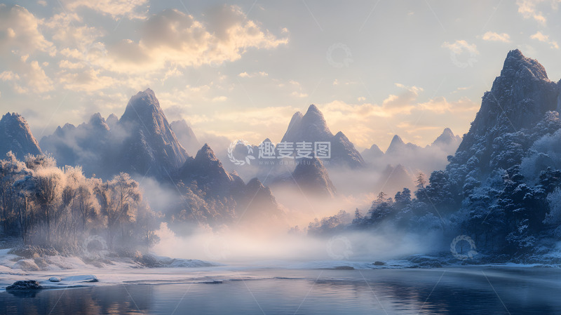 高清大图下载【趣麦麦图】冬日湖泊大山美景6