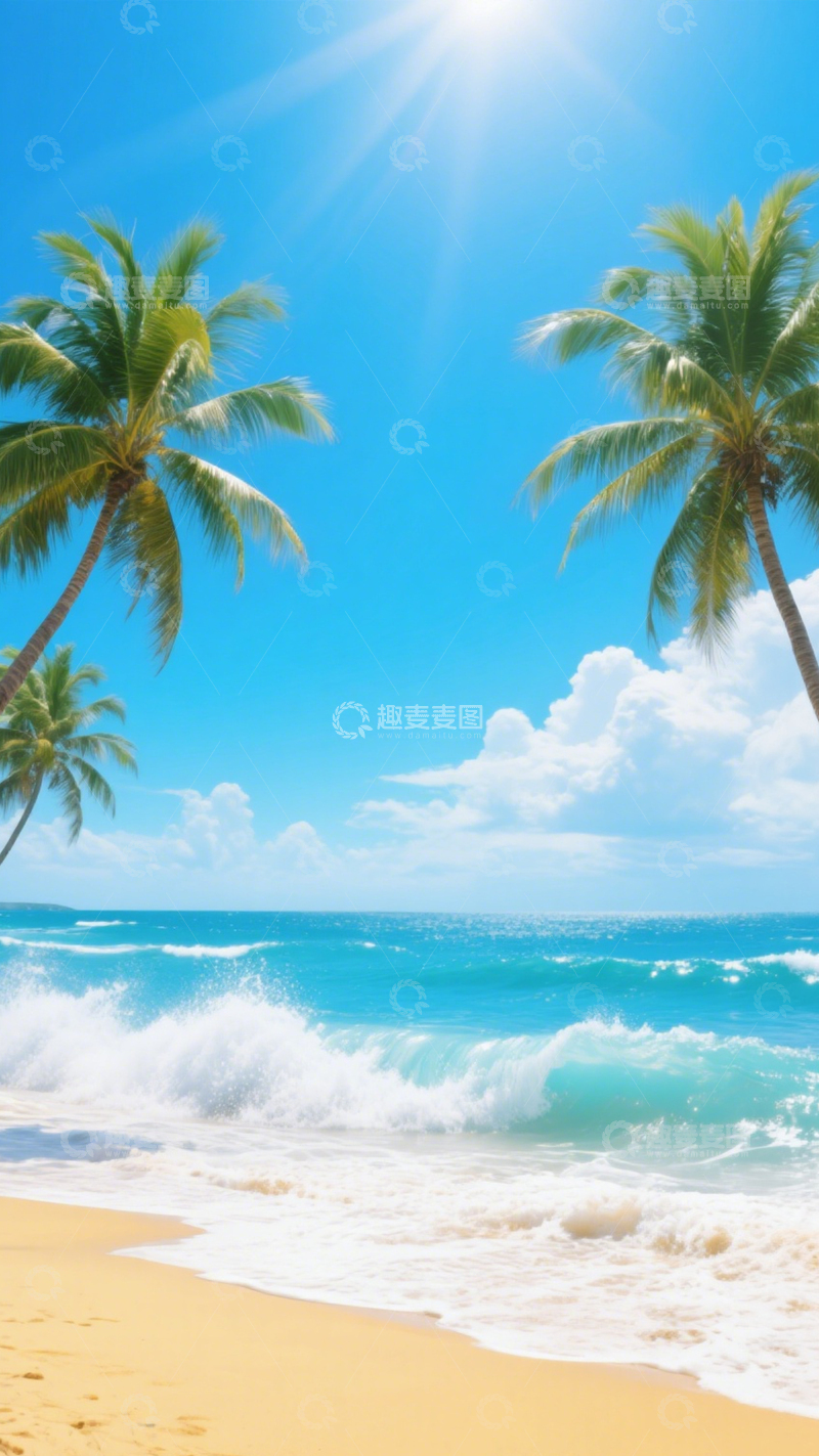 高清大图下载【趣麦麦图】阳光椰林海滩景2