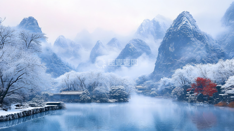 高清大图下载【趣麦麦图】冬日湖泊大山美景5