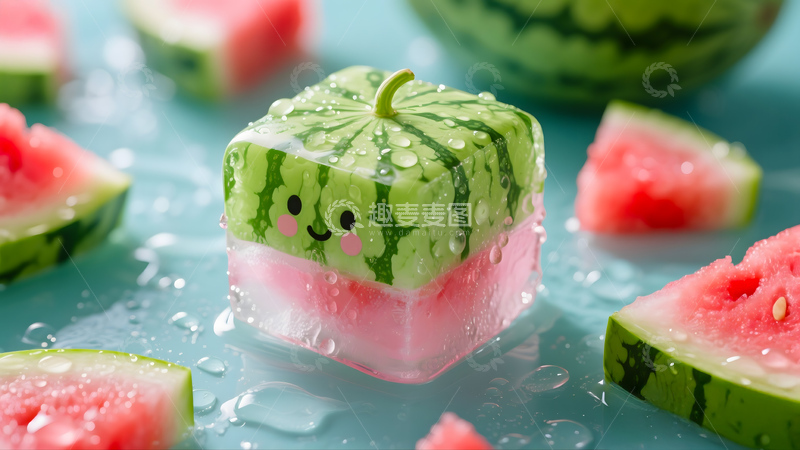 高清大图下载【趣麦麦图】西瓜冰块夏日清爽背景