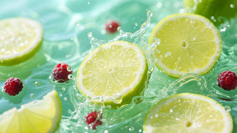 高清大图下载【趣麦麦图】柠檬落水清爽背景