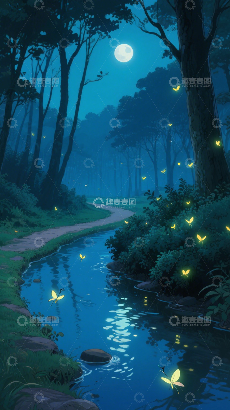 高清大图下载【趣麦麦图】森夜萤火静谧图2