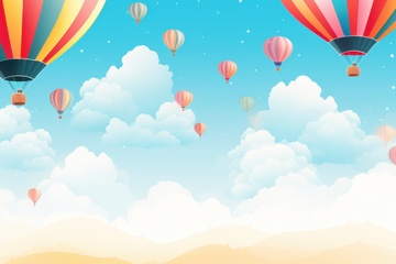 卡通简约天空中飞翔的热气球